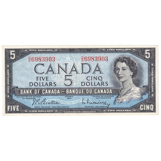BC-39b 1954 Canada $5 Beattie-Rasminsky, D/S, AU