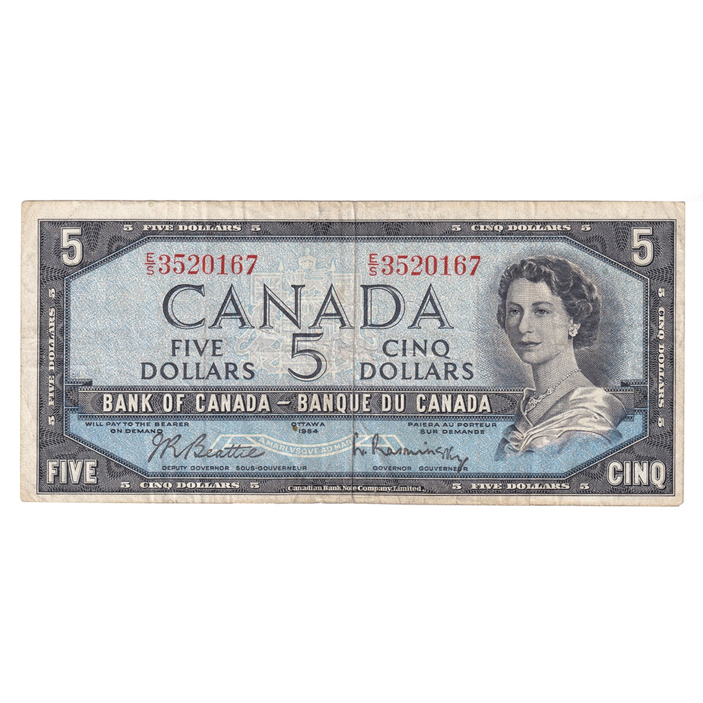 BC-39b 1954 Canada $5 Beattie-Rasminsky, E/S, Fine (F12)