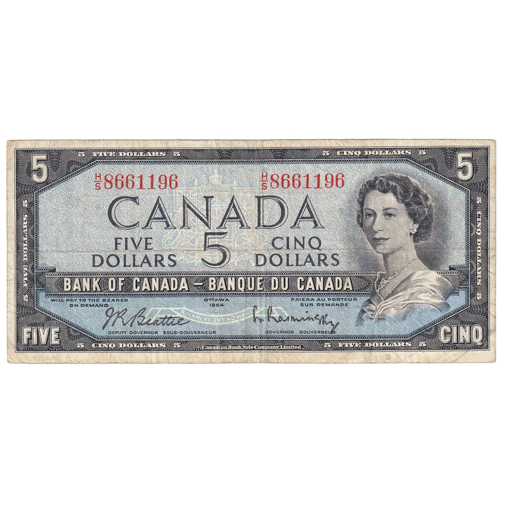 BC-39b 1954 Canada $5 Beattie-Rasminsky, H/S, VG-F (VG10)