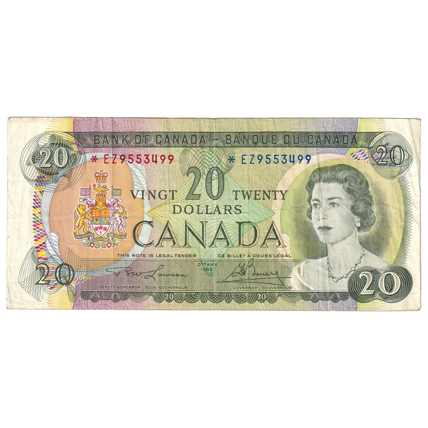 BC-50bA 1969 Canada $20 Lawson-Bouey, *EZ, F-VF