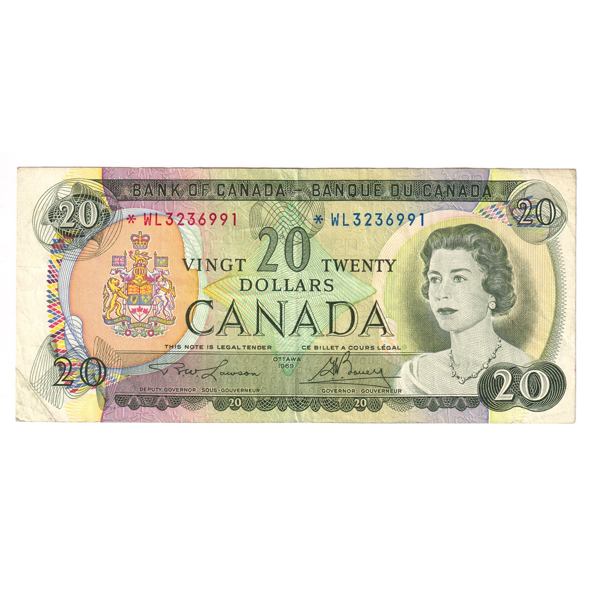 BC-50bA 1969 Canada $20 Lawson-Bouey, *WL, Very Fine (VF20)