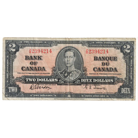 BC-22b 1937 Canada $2 Gordon-Towers, Z/B, F-VF