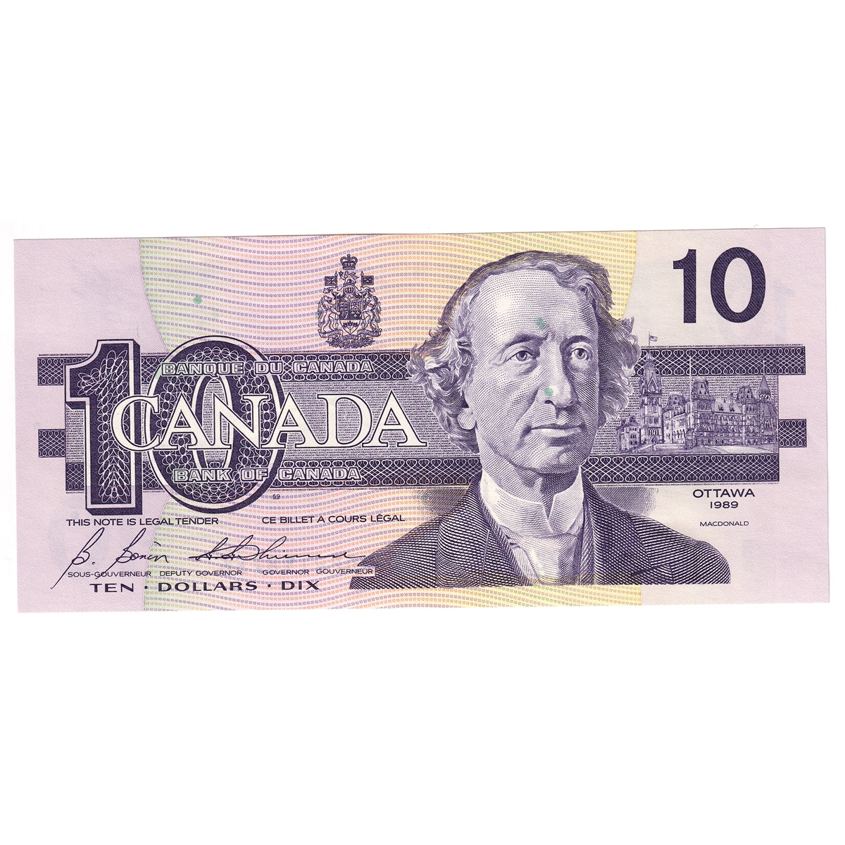 BC-57b 1989 Canada $10 Bonin-Thiessen, BDP, AU-UNC (AU55)