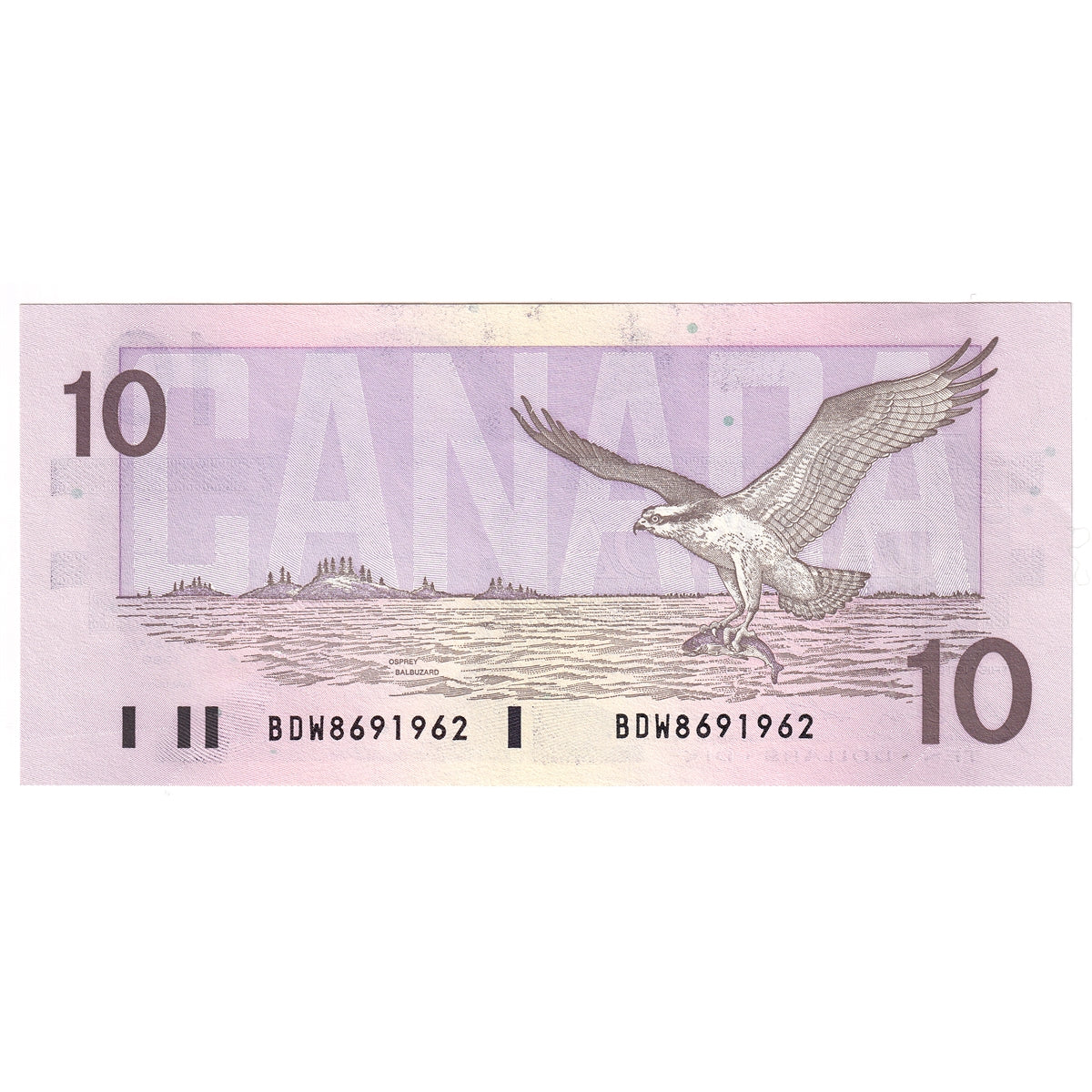 BC-57b 1989 Canada $10 Bonin-Thiessen, BDW, Almost Uncirculated (AU50)