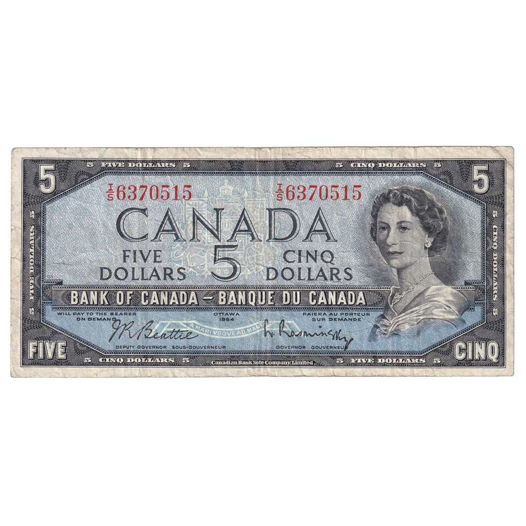 BC-39b 1954 Canada $5 Beattie-Rasminsky, I/S, Fine (F12)