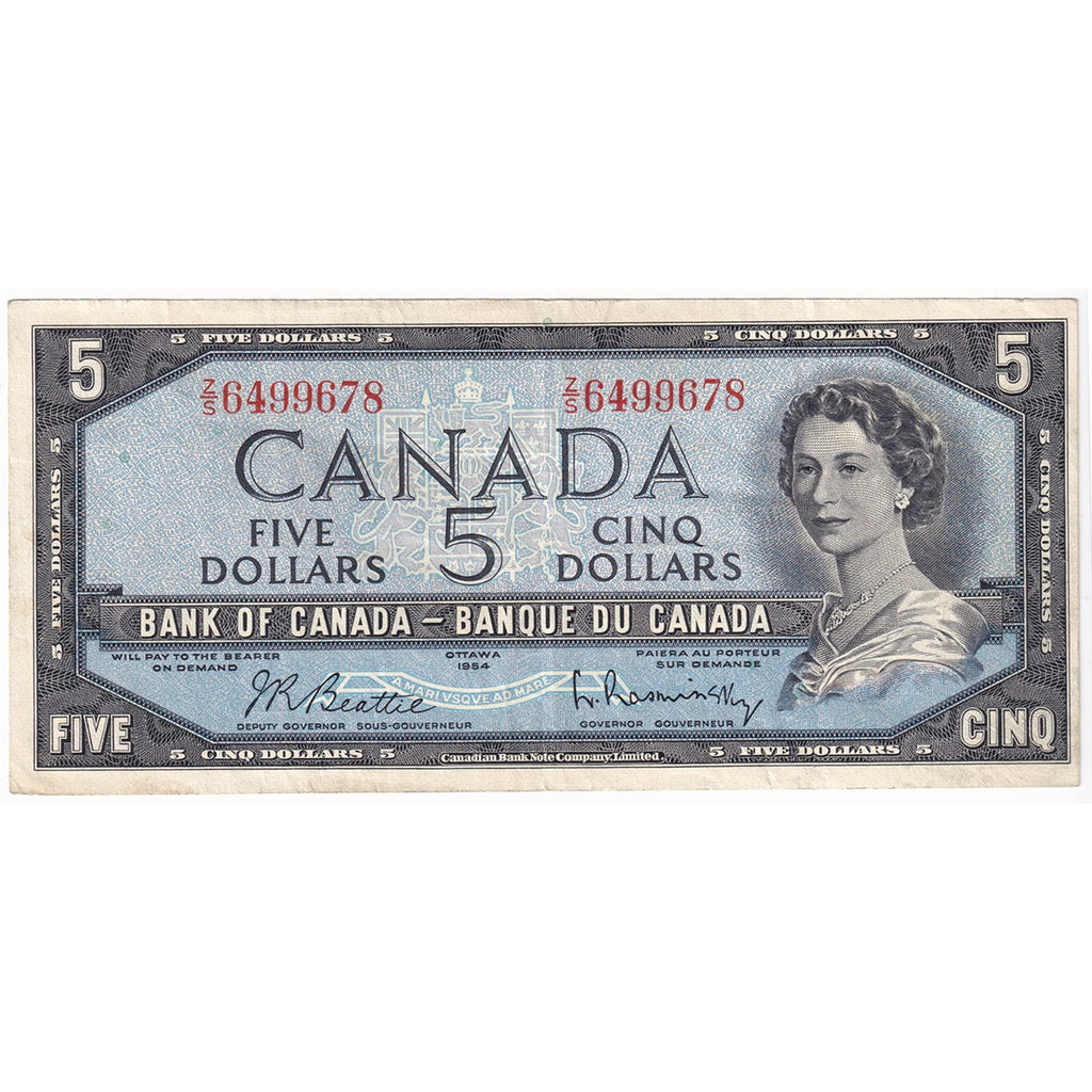 BC-39b 1954 Canada $5 Beattie-Rasminsky, Z/S, EF