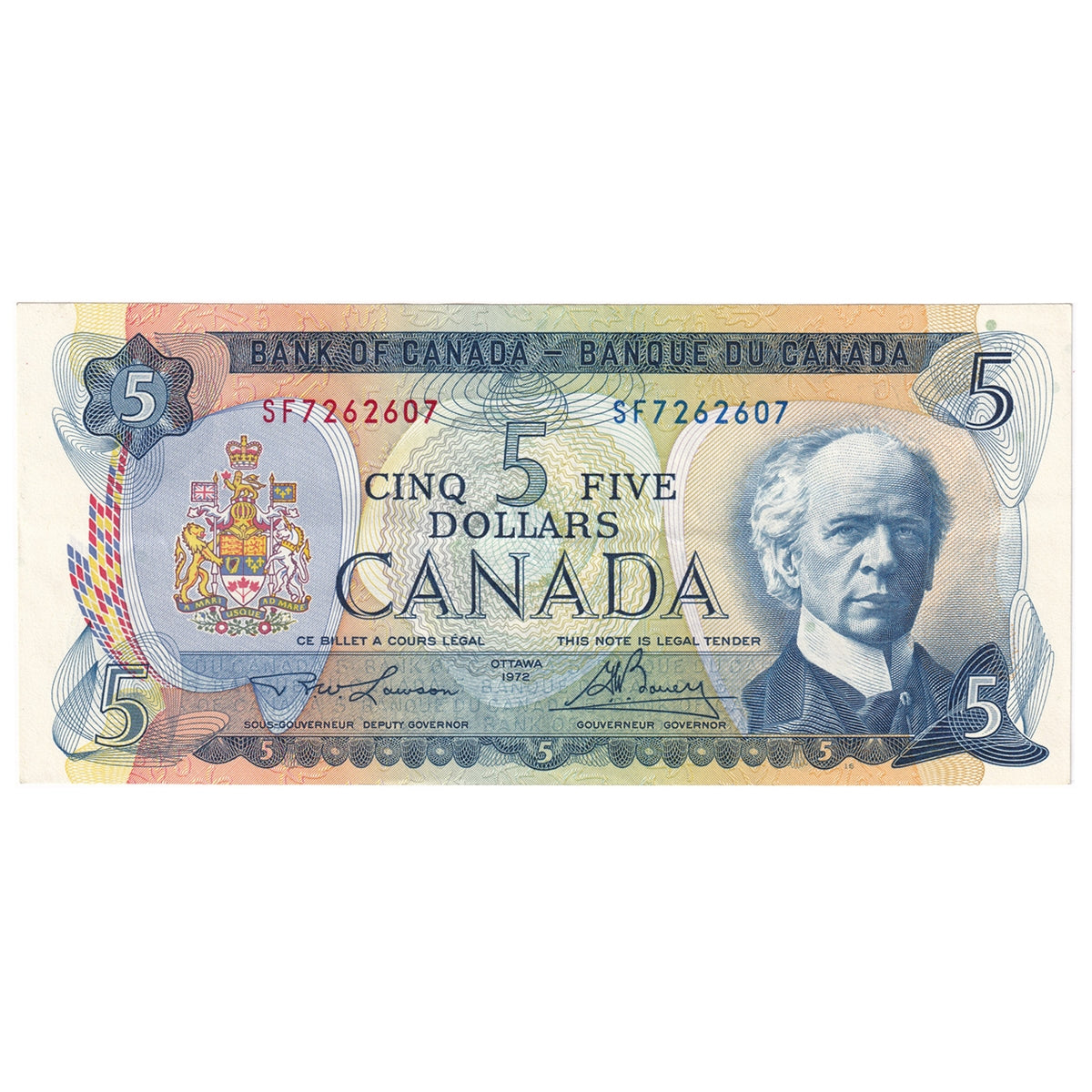 BC-48b 1972 Canada $5 Lawson-Bouey, SF, Almost Uncirculated (AU50)