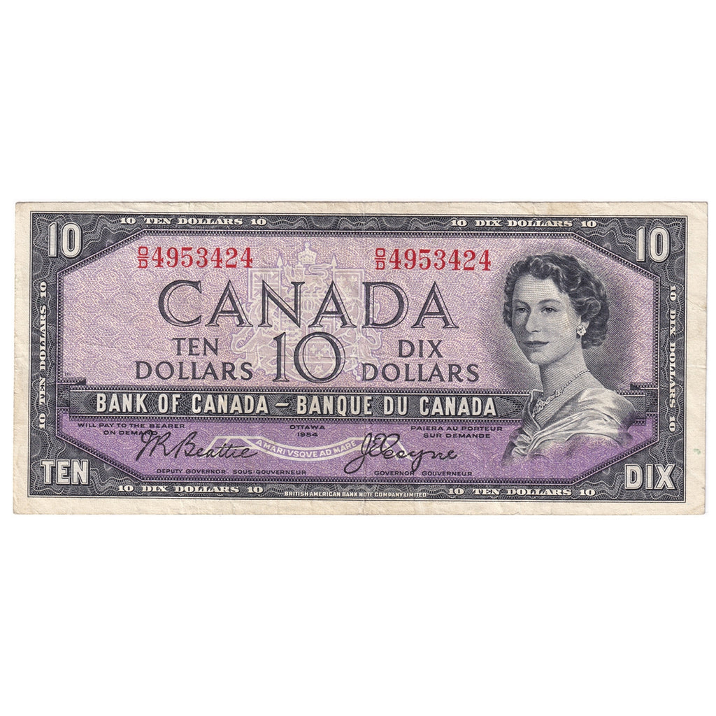 BC-40a 1954 Canada $10 Beattie-Coyne, O/D, Very Fine (VF20)
