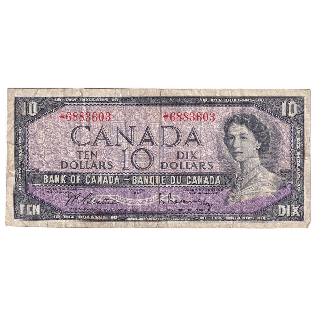 BC-40b 1954 Canada $10 Beattie-Rasminsky, I/T, Fine (F12)