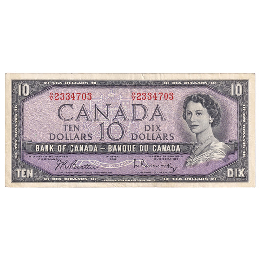 BC-40b 1954 Canada $10 Beattie-Rasminsky, O/V, VF-EF