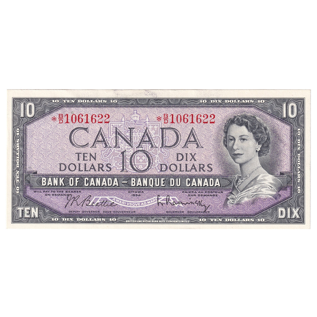 BC-40bA 1954 Canada $10 Beattie-Rasminsky, *B/D, AU-UNC (AU55)