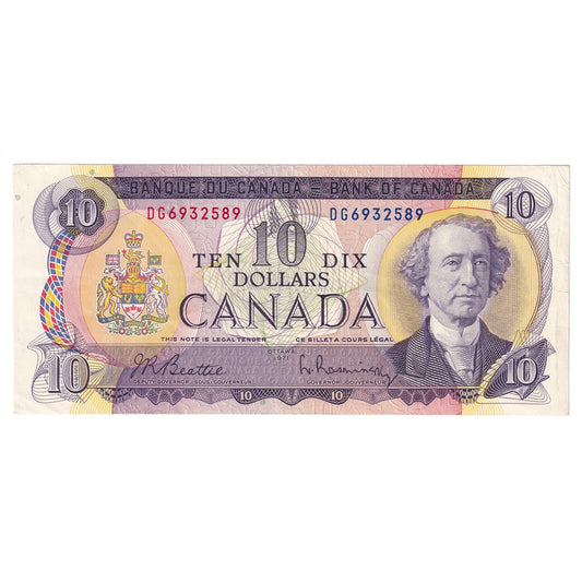 BC-49a 1971 Canada $10 Beattie-Rasminsky, DG, Extra Fine (EF40)
