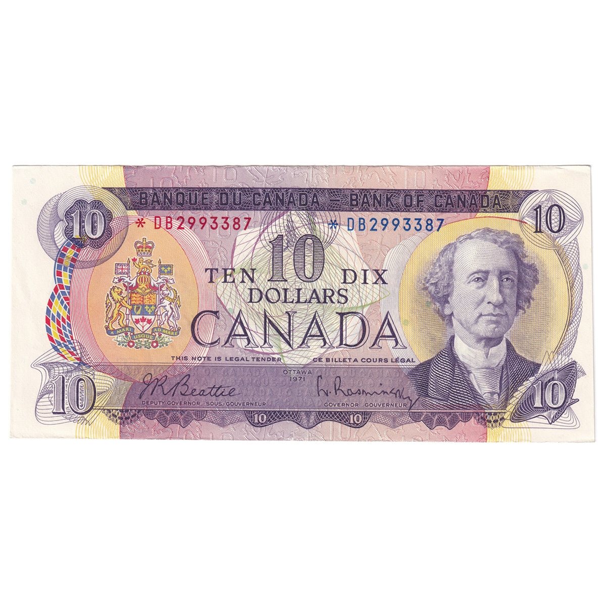 BC-49aA 1971 Canada $10 Beattie-Rasminsky, *DB, Almost Uncirculated (AU50)