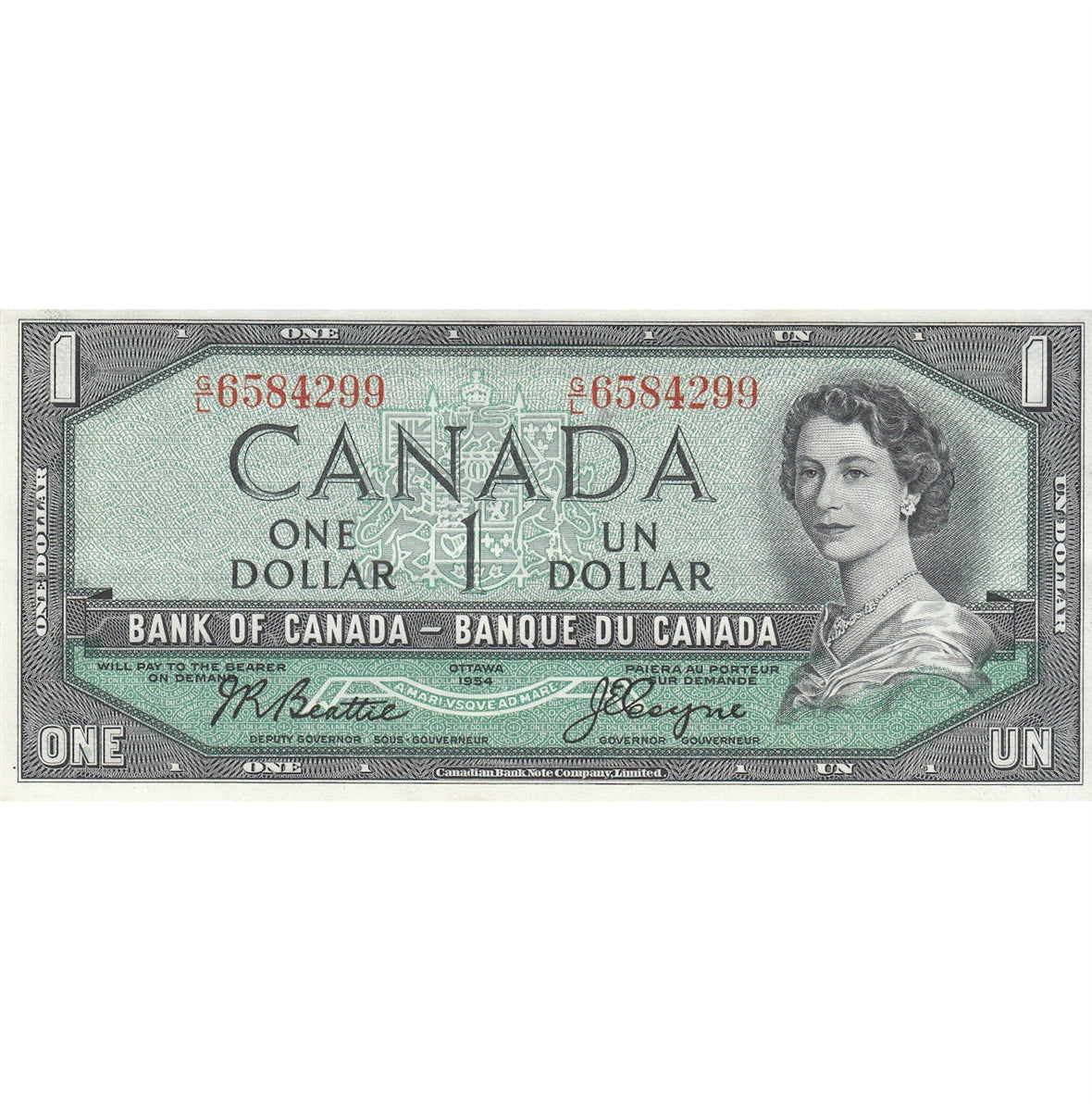 BC-37a 1954 Canada $1 Beattie-Coyne, G/L, Extra Fine (EF40)
