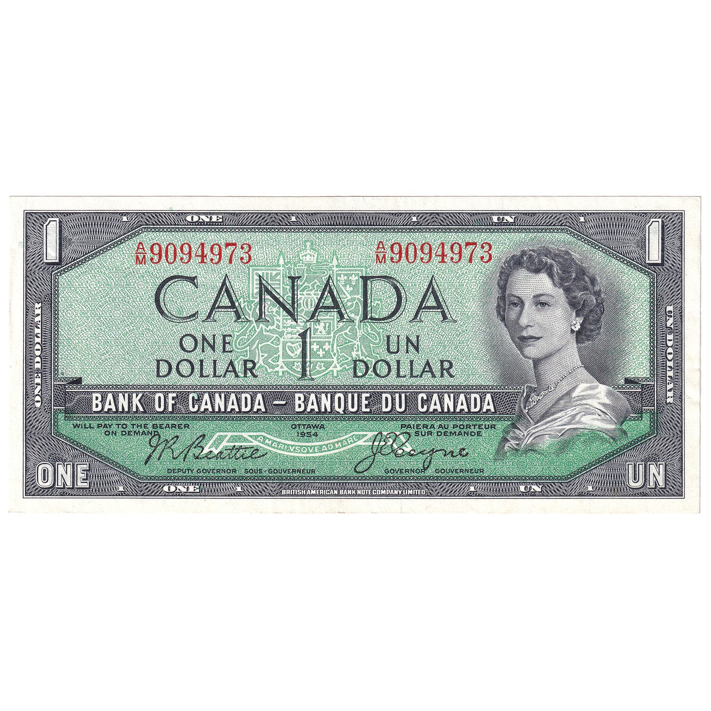 BC-37a-i 1954 Canada $1 Beattie-Coyne, A/M, Almost Uncirculated (AU50)