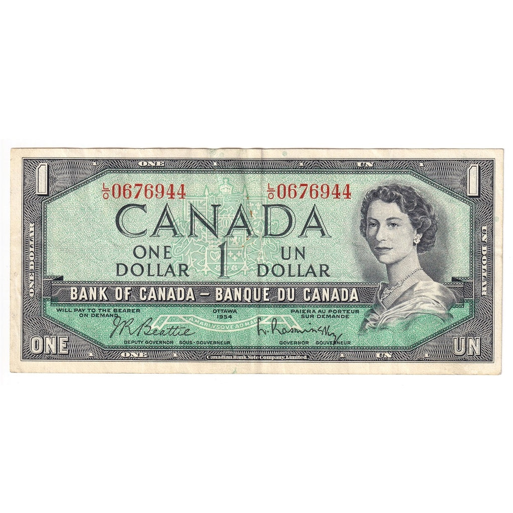 BC-37b 1954 Canada $1 Beattie-Rasminsky, L/O, Very Fine (VF20)
