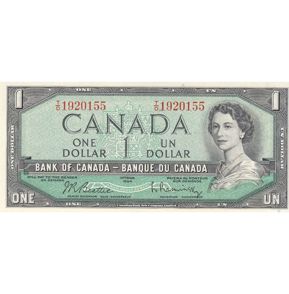 BC-37b 1954 Canada $1 Beattie-Rasminsky, T/O, Uncirculated (MS60)
