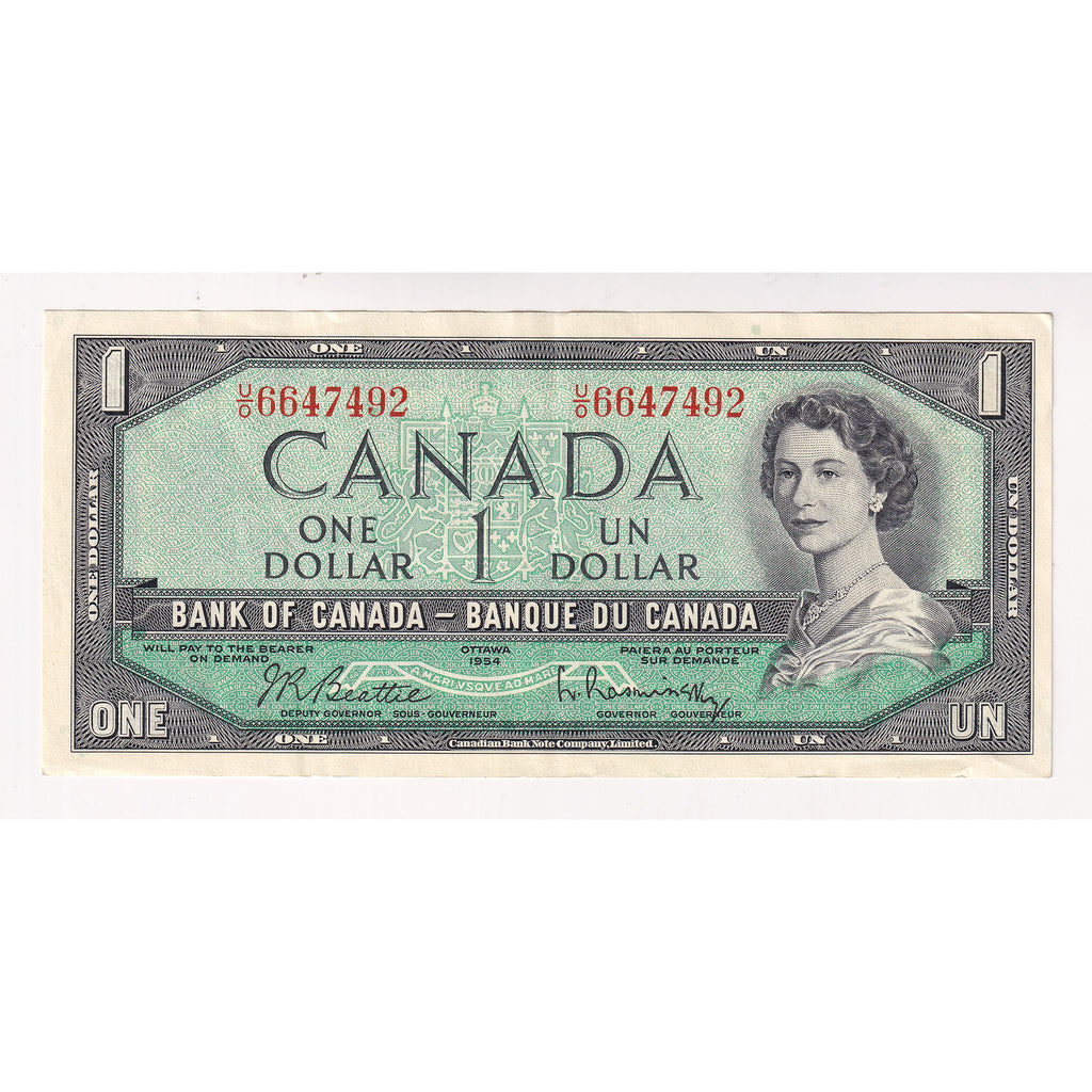BC-37b 1954 Canada $1 Beattie-Rasminsky, U/O, EF-AU (EF45)