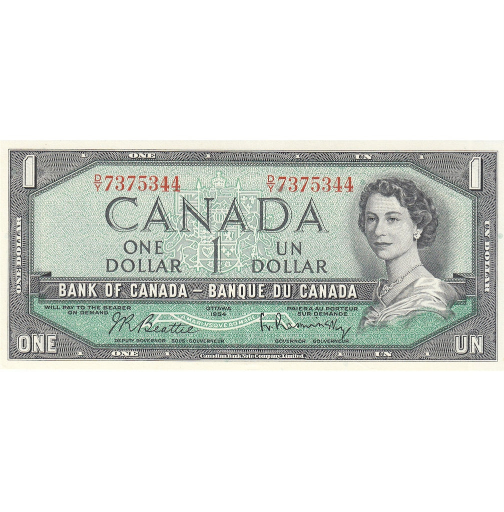 BC-37b 1954 Canada $1 Beattie-Rasminsky, D/Y, Choice Uncirculated (CUNC63)