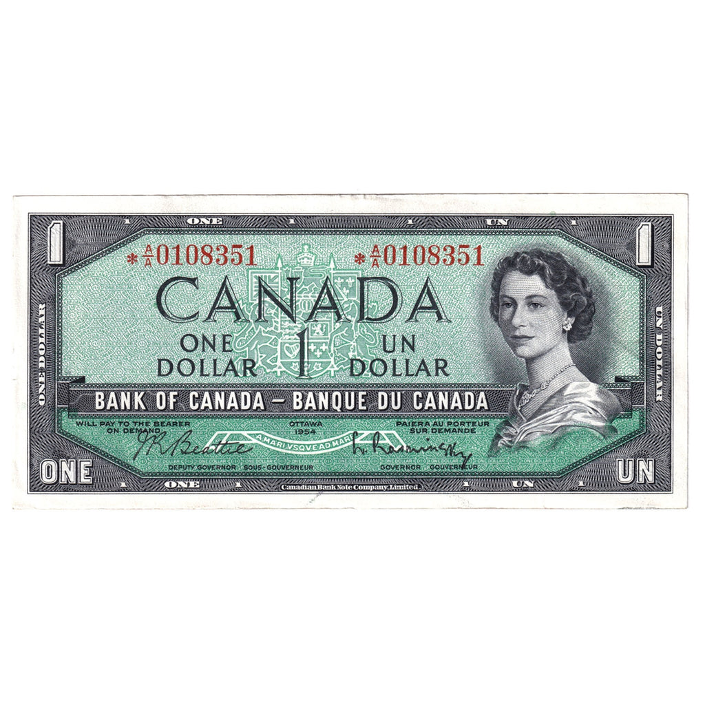 BC-37bA 1954 Canada $1 Beattie-Rasminsky, *A/A, Almost Uncirculated (AU50)