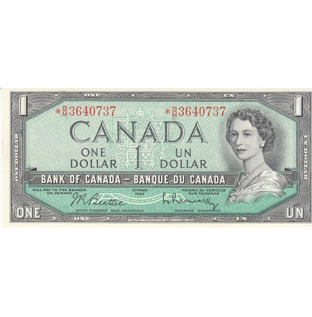 BC-37bA-i 1954 Canada $1 Beattie-Rasminsky, *B/M, Choice Uncirculated (CUNC63)