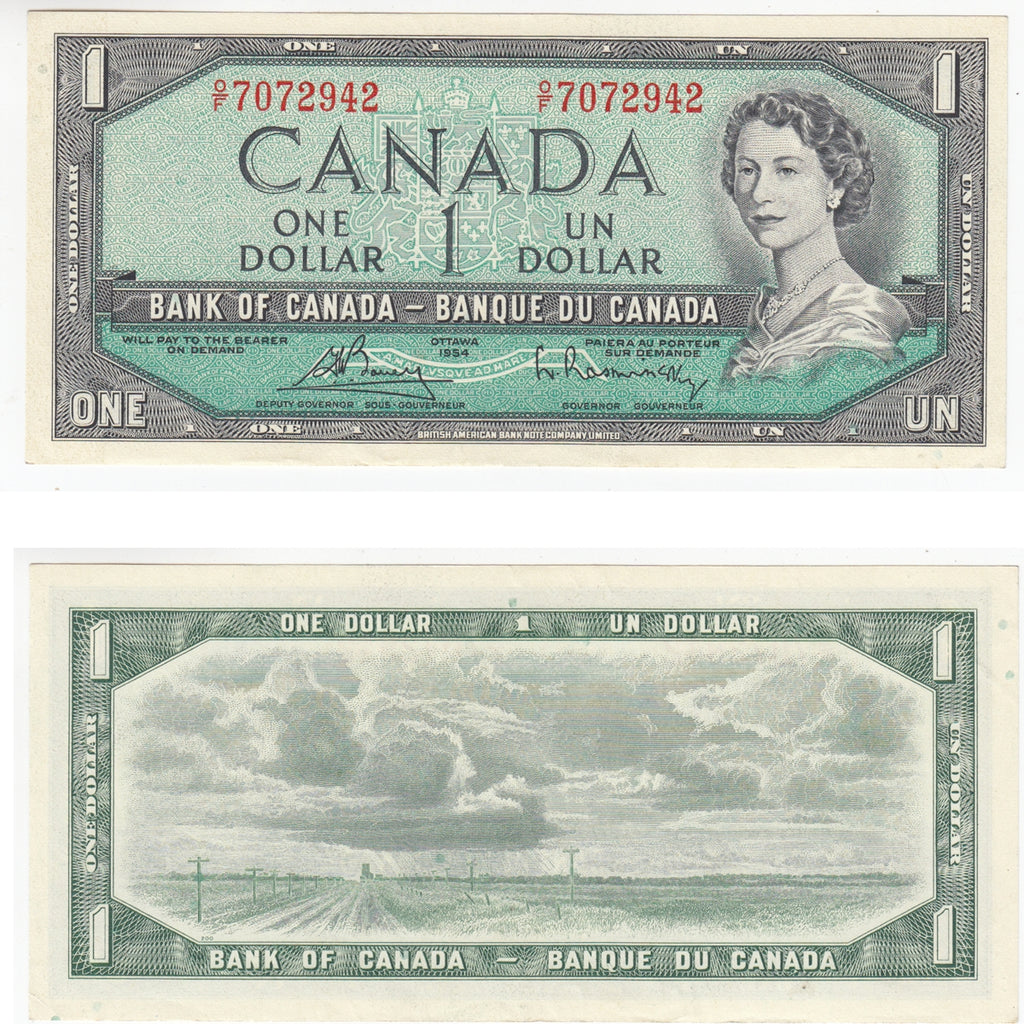 BC-37c 1954 Canada $1 Bouey-Rasminsky, O/F, AU-UNC (AU55)