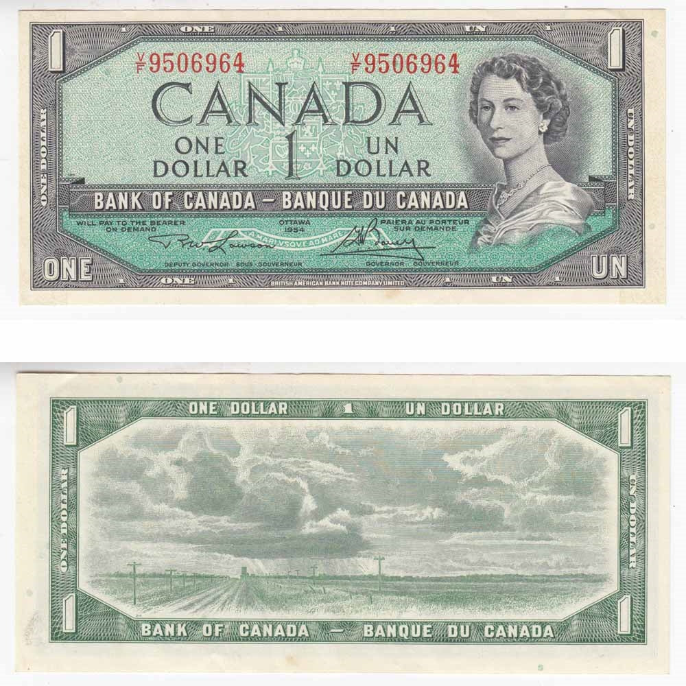 BC-37d 1954 Canada $1 Lawson-Bouey, V/F, Almost Uncirculated (AU50)