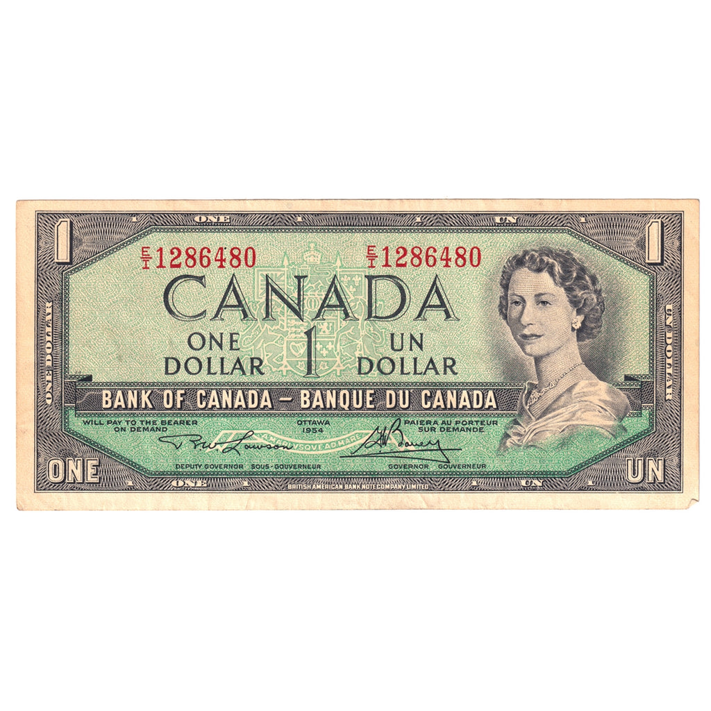 BC-37d 1954 Canada $1 Lawson-Bouey, E/I, VF-EF (VF30)