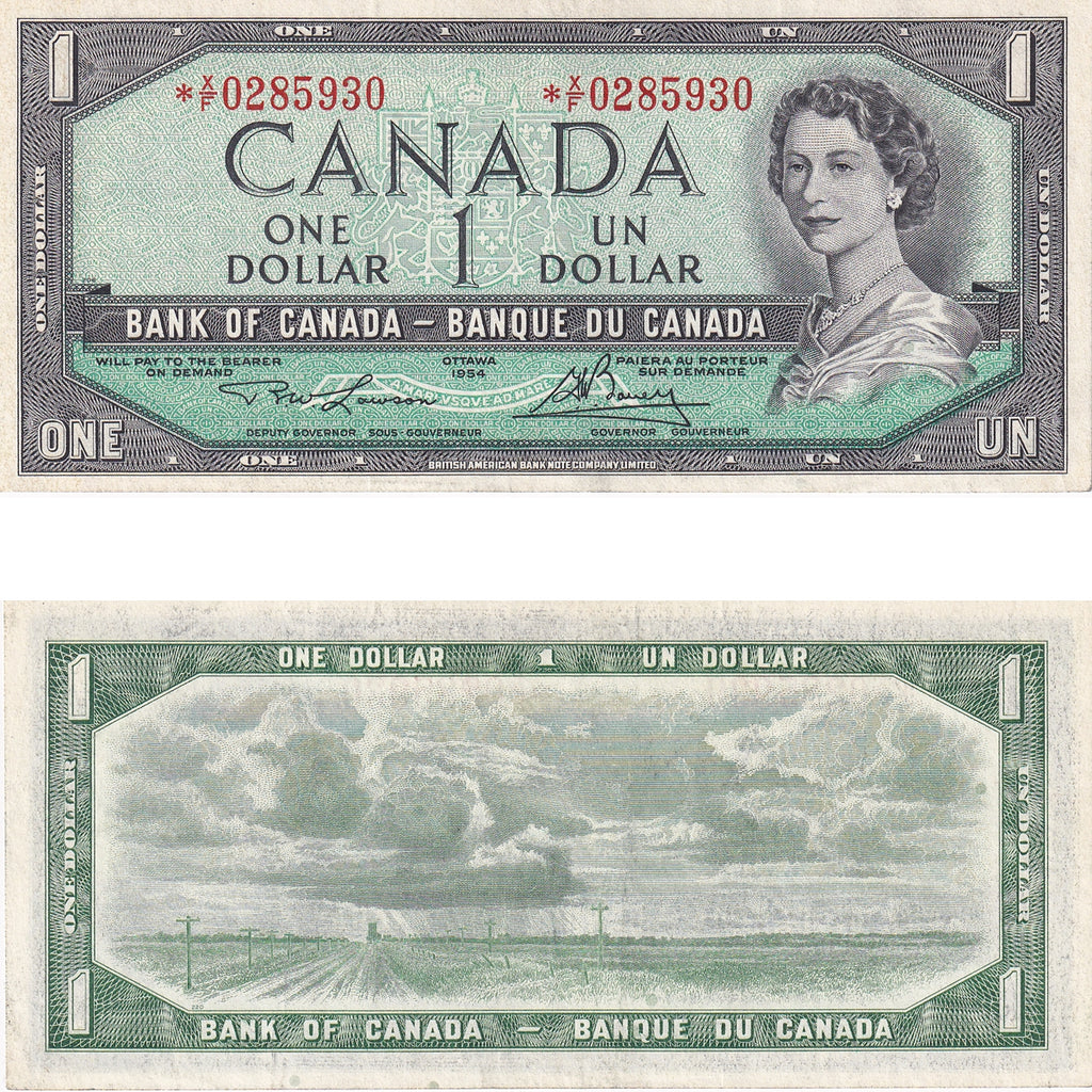 BC-37dA 1954 Canada $1 Lawson-Bouey, *X/F, VF-EF