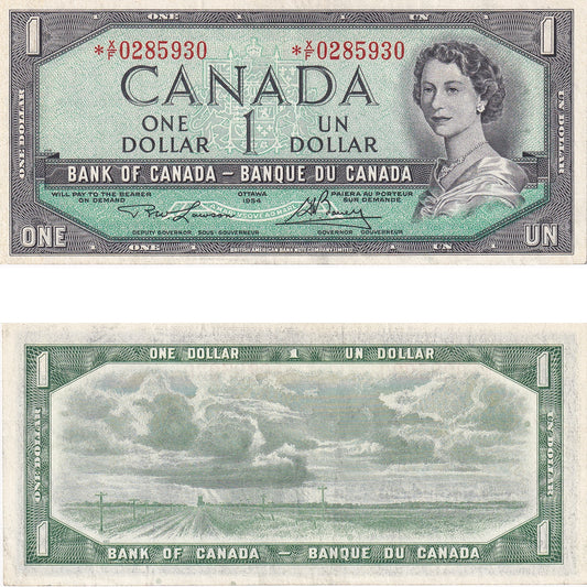 BC-37dA 1954 Canada $1 Lawson-Bouey, *X/F, VF-EF