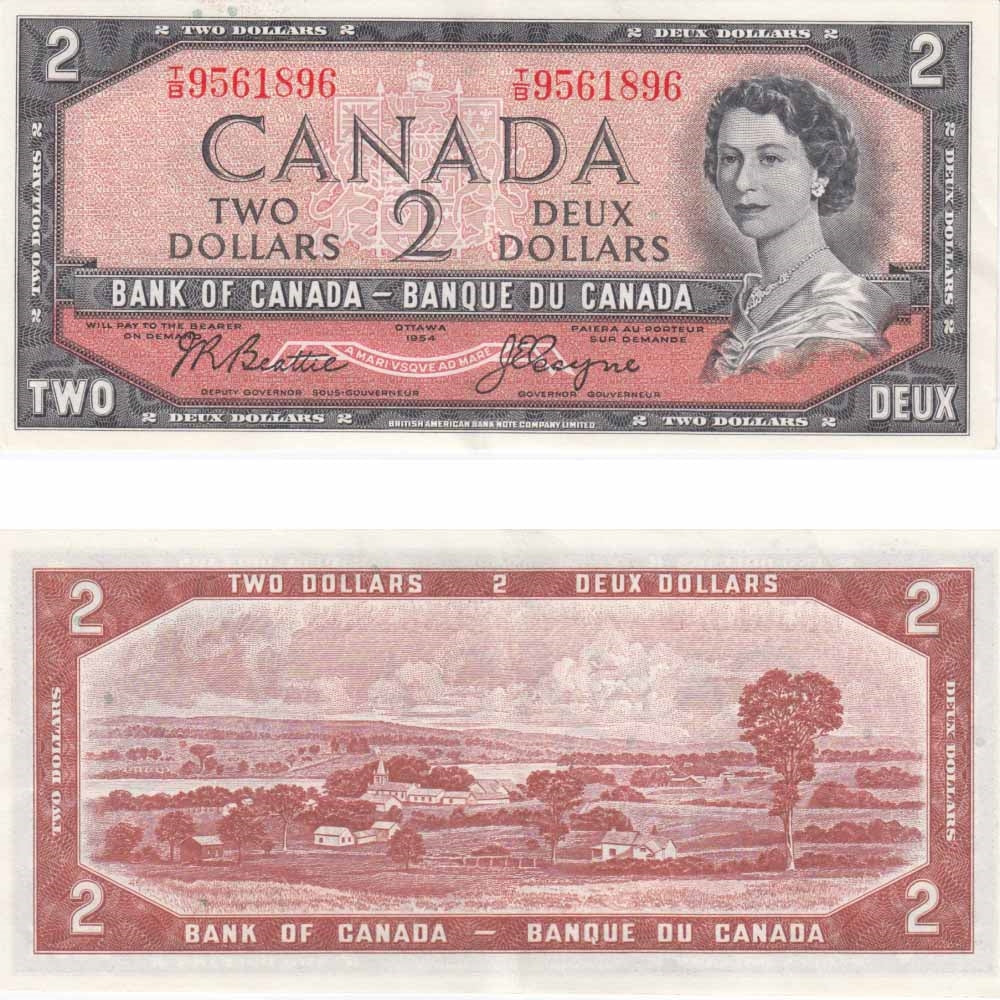 BC-38a 1954 Canada $2 Beattie-Coyne, T/B, EF-AU (EF45)