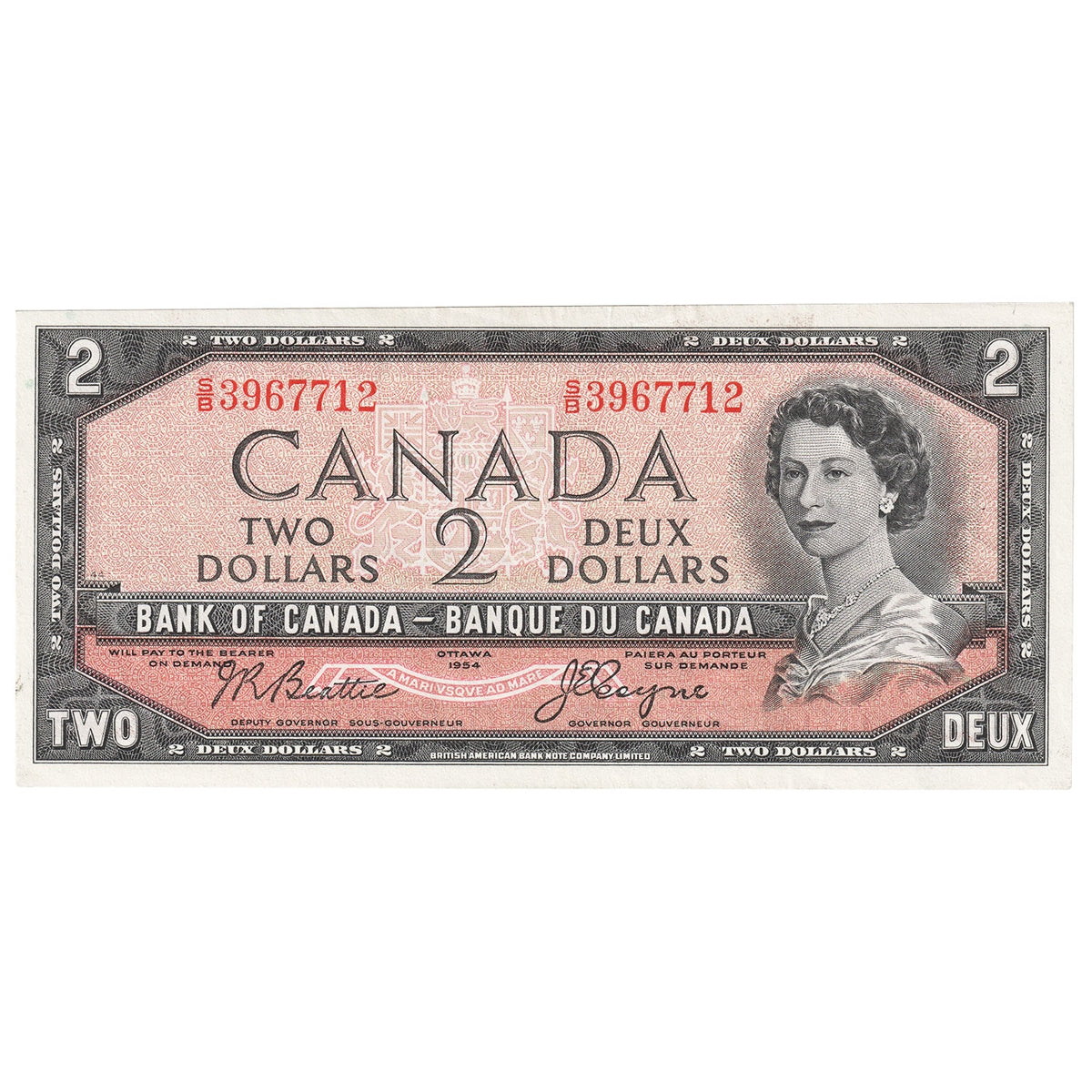 BC-38a 1954 Canada $2 Beattie-Coyne, S/B, Almost Uncirculated (AU50)