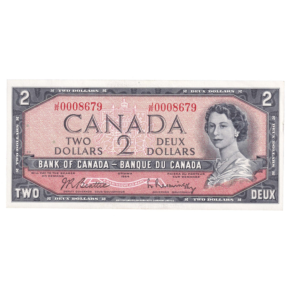BC-38b 1954 Canada $2 Beattie-Rasminsky, J/R, AU-UNC (AU55)