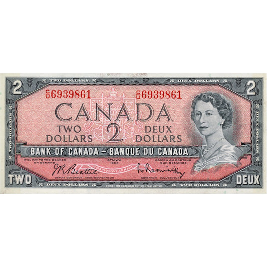 BC-38b 1954 Canada $2 Beattie-Rasminsky, C/U, AU