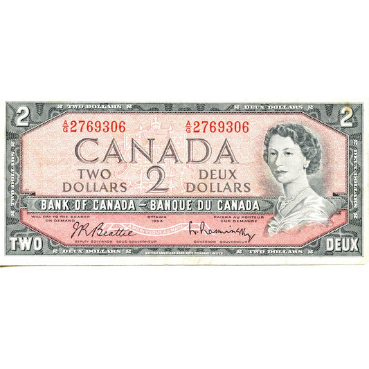 BC-38b 1954 Canada $2 Beattie-Rasminsky, A/G, F-VF