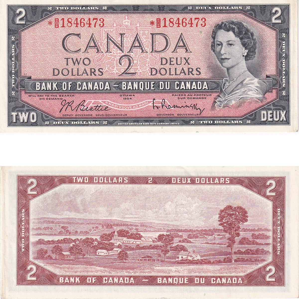 BC-38bA 1954 Canada $2 Beattie-Rasminsky, *B/B, Almost Uncirculated (AU50)
