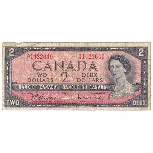 BC-38bT 1954 Canada $2 Beattie-Rasminsky, S/R, Test Note, F