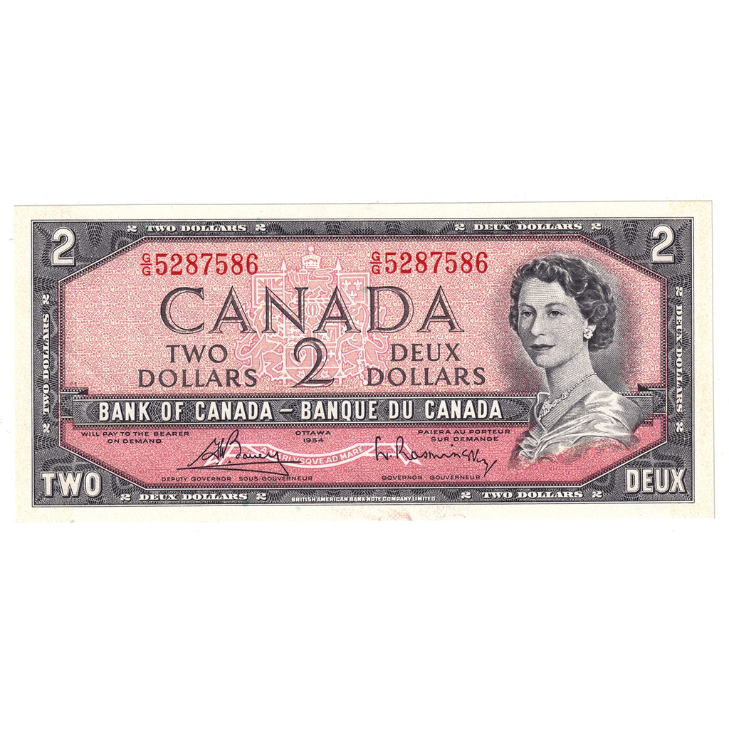 BC-38c 1954 Canada $2 Bouey-Rasminsky, G/G, AU-UNC (AU55)