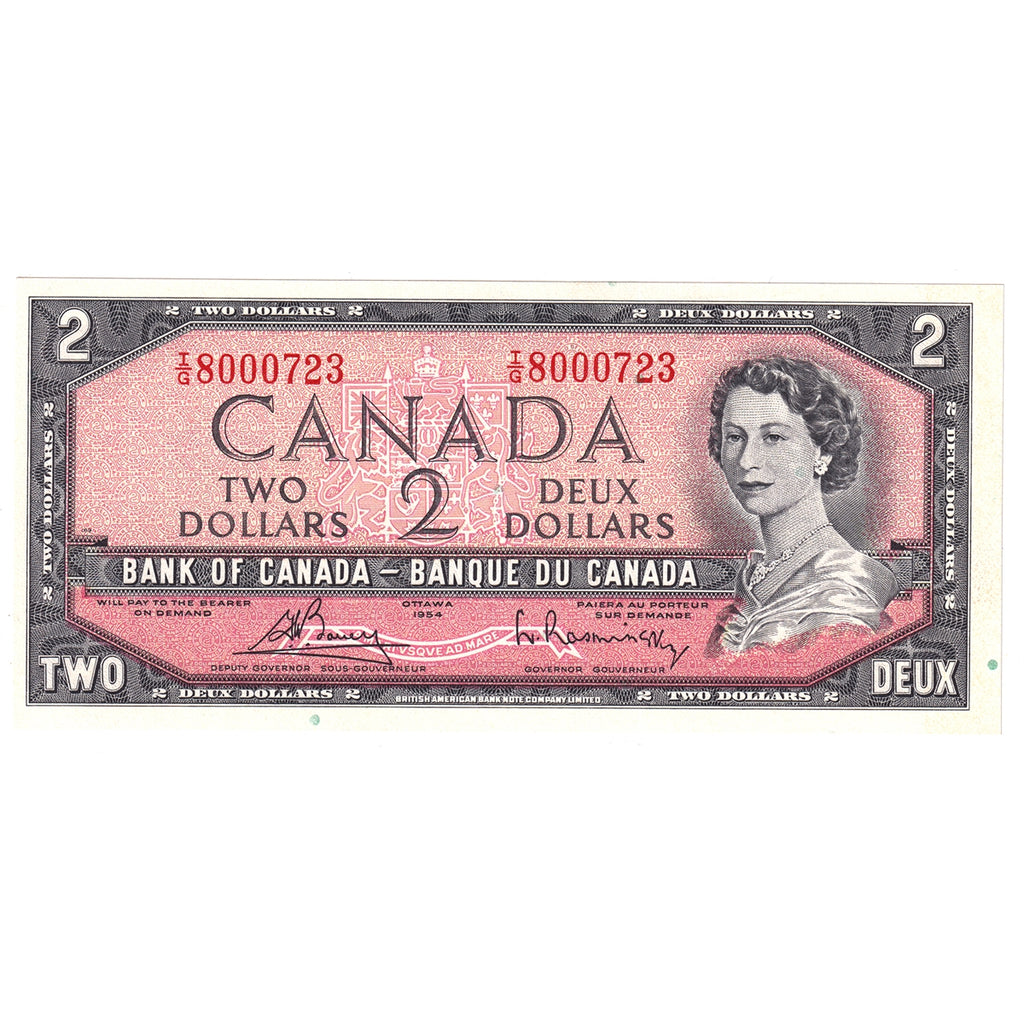 BC-38c 1954 Canada $2 Bouey-Rasminsky, I/G, AU-UNC (AU55)