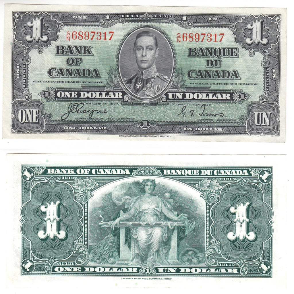 BC-21d 1937 Canada $1 Coyne-Towers, S/N, Extra Fine (EF40)