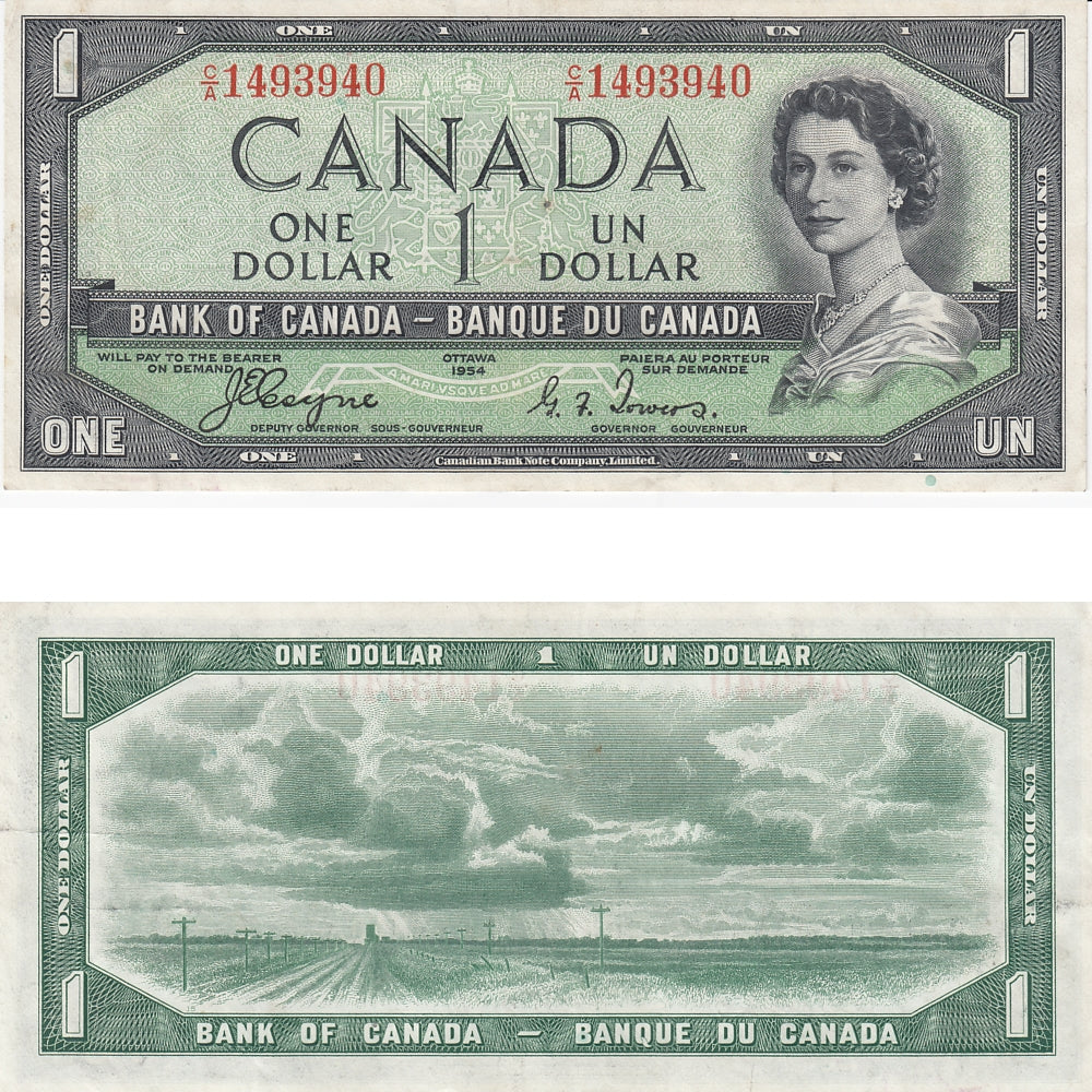 BC-29a 1954 Canada $1 Coyne-Towers, Devil's Face, C/A, VF-EF (VF30)