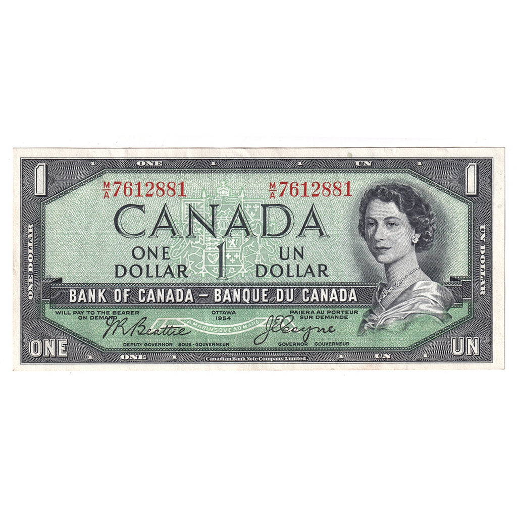 BC-29b 1954 Canada $1 Beattie-Coyne, Devil's Face, M/A, Almost Uncirculated (AU50)