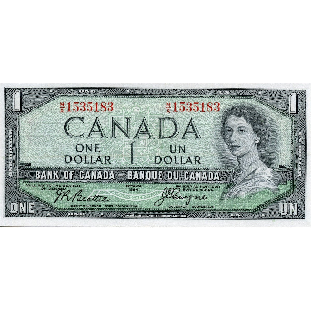 BC-29b 1954 Canada $1 Beattie-Coyne, Devil's Face, M/A, Extra Fine (EF40)
