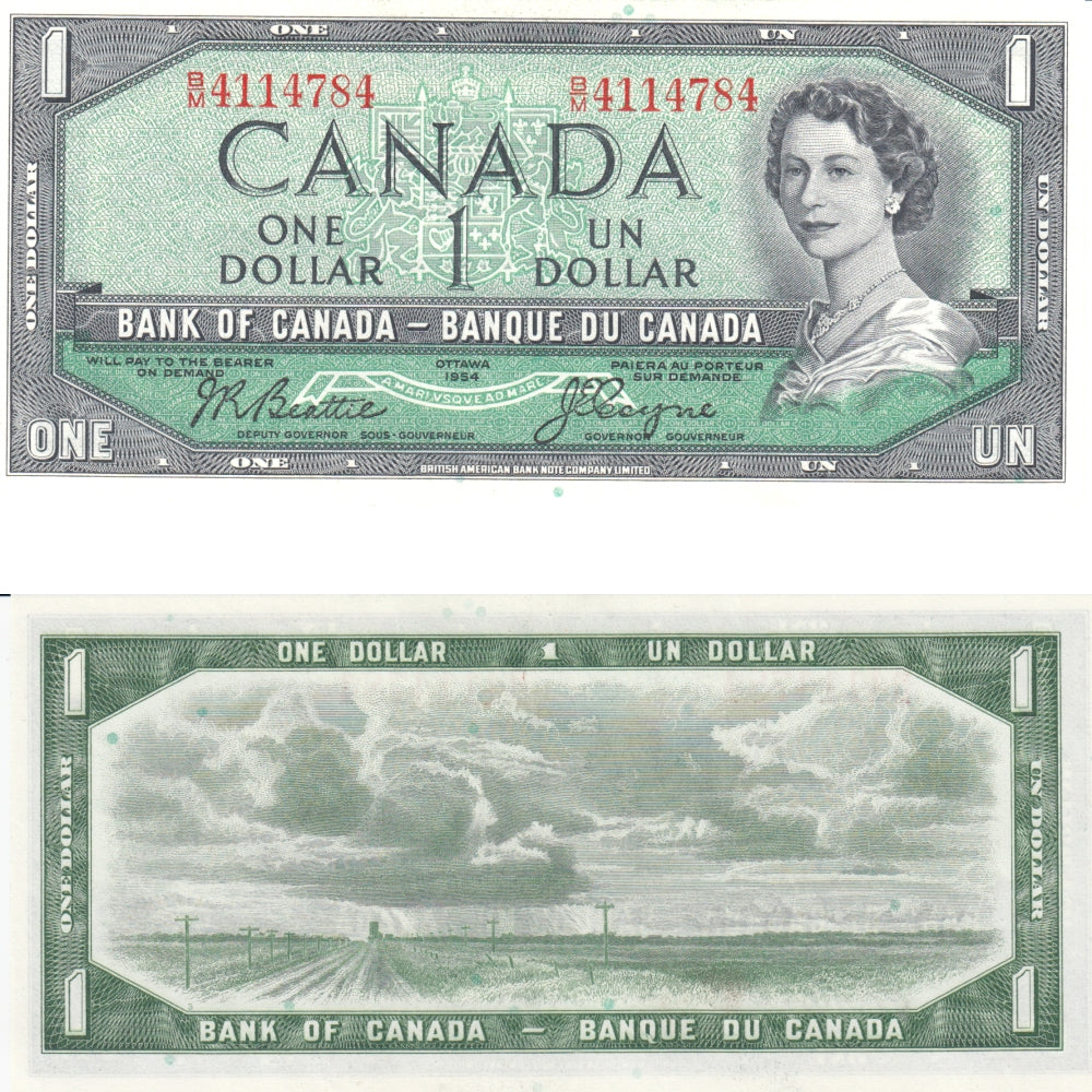 BC-37a-i 1954 Canada $1 Beattie-Coyne, B/M, AU-UNC (AU55)