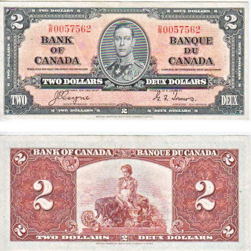 BC-22c 1937 Canada $2 Coyne-Towers, D/R, Almost Uncirculated (AU50)