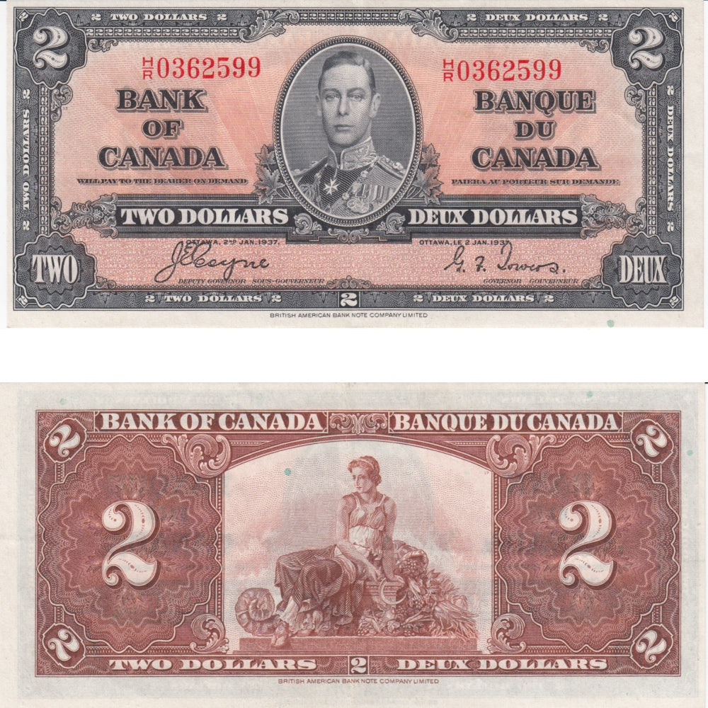 BC-22c 1937 Canada $2 Coyne-Towers, H/R, Extra Fine (EF40)
