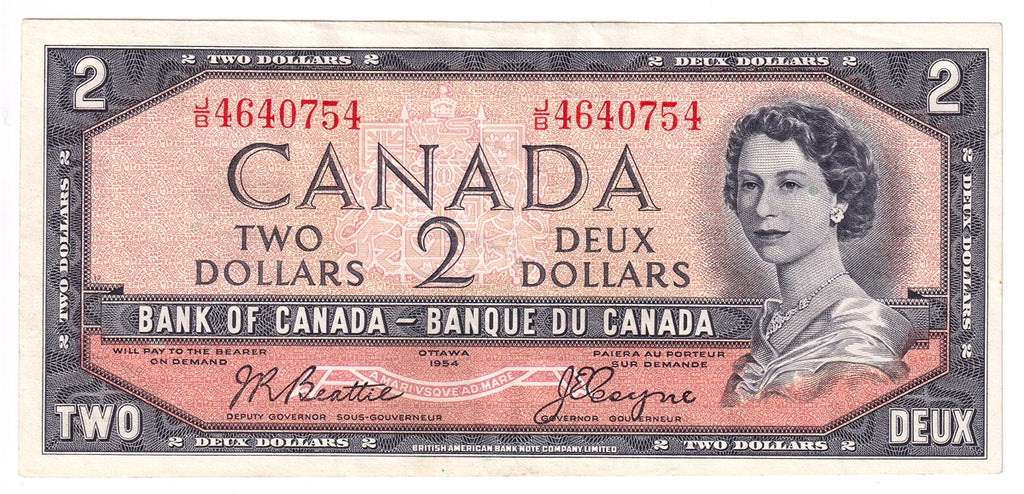 BC-38a 1954 Canada $2 Beattie-Coyne, J/B, Extra Fine (EF40)
