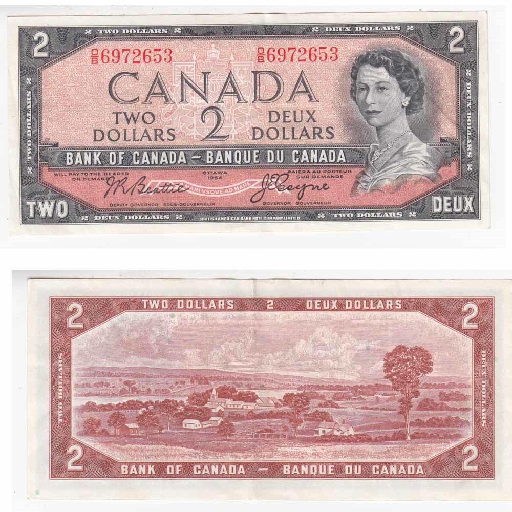 BC-38a 1954 Canada $2 Beattie-Coyne, O/B, Extra Fine (EF40)