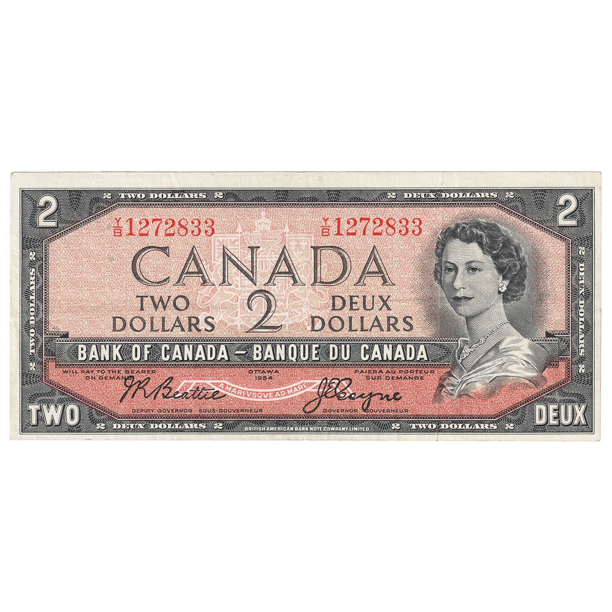 BC-38a 1954 Canada $2 Beattie-Coyne, Y/B, VF-EF