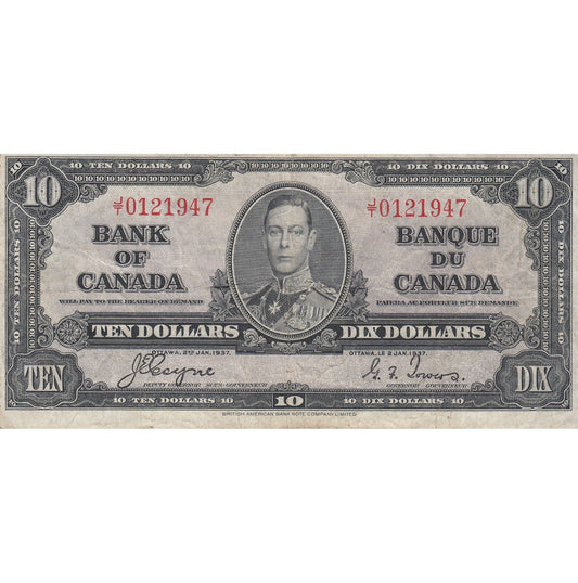 BC-24c 1937 Canada $10 Coyne-Towers, J/T, F
